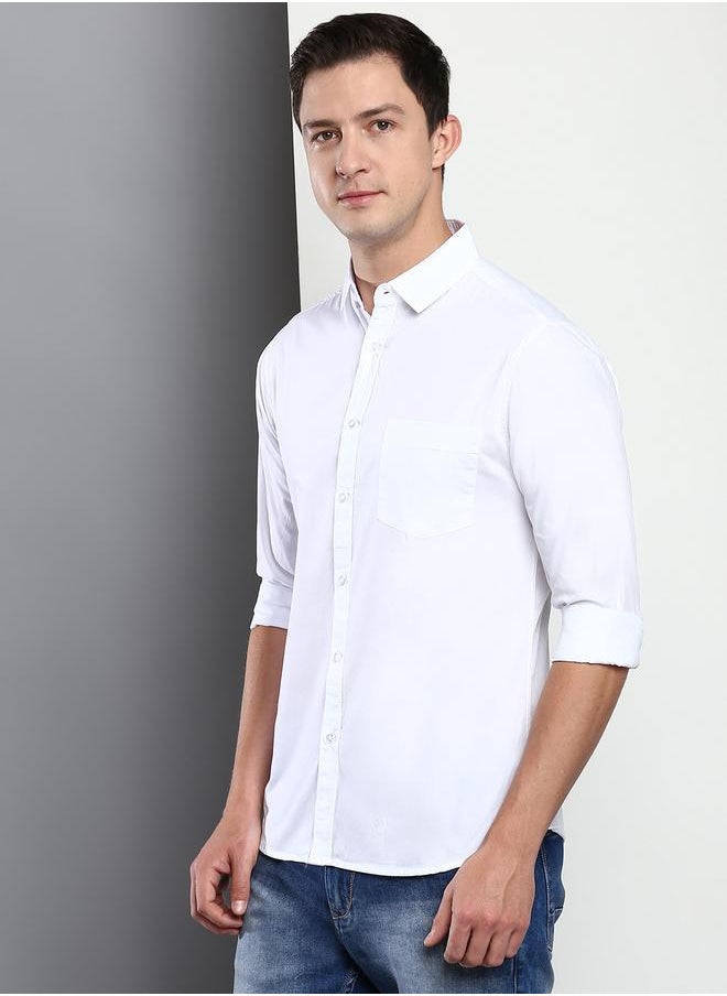 Dennis Lingo - Slim Fit White Men's Casual Shirt, Spread Collar, Full Sleeves, 100% Cotton, - Image 1