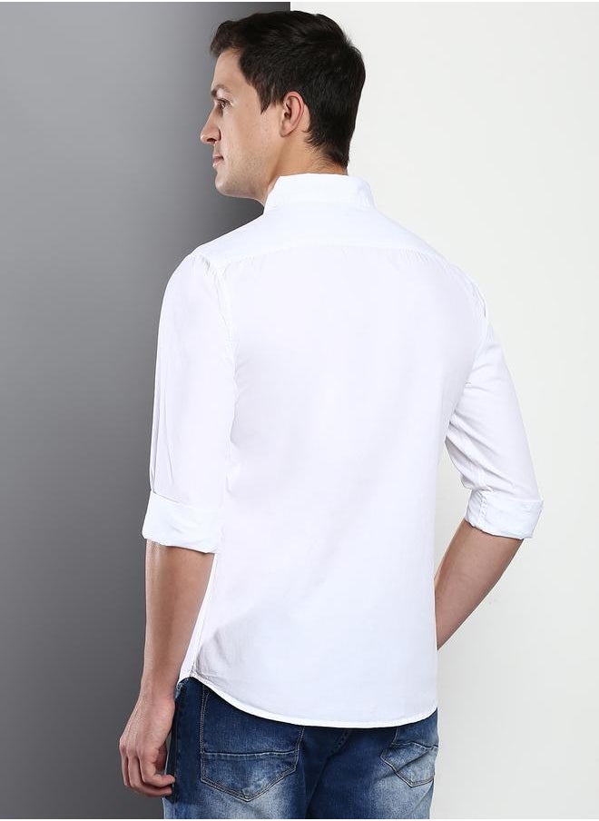 Dennis Lingo - Slim Fit White Men's Casual Shirt, Spread Collar, Full Sleeves, 100% Cotton, - Image 1