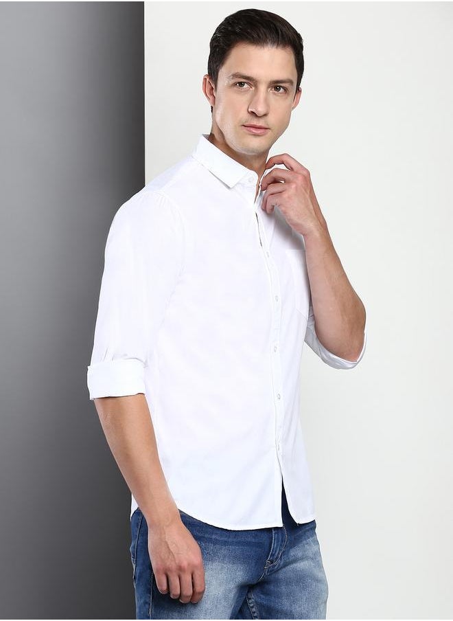 Dennis Lingo - Slim Fit White Men's Casual Shirt, Spread Collar, Full Sleeves, 100% Cotton, - Image 1