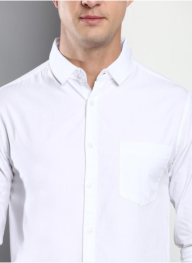 Dennis Lingo - Slim Fit White Men's Casual Shirt, Spread Collar, Full Sleeves, 100% Cotton, - Image 1