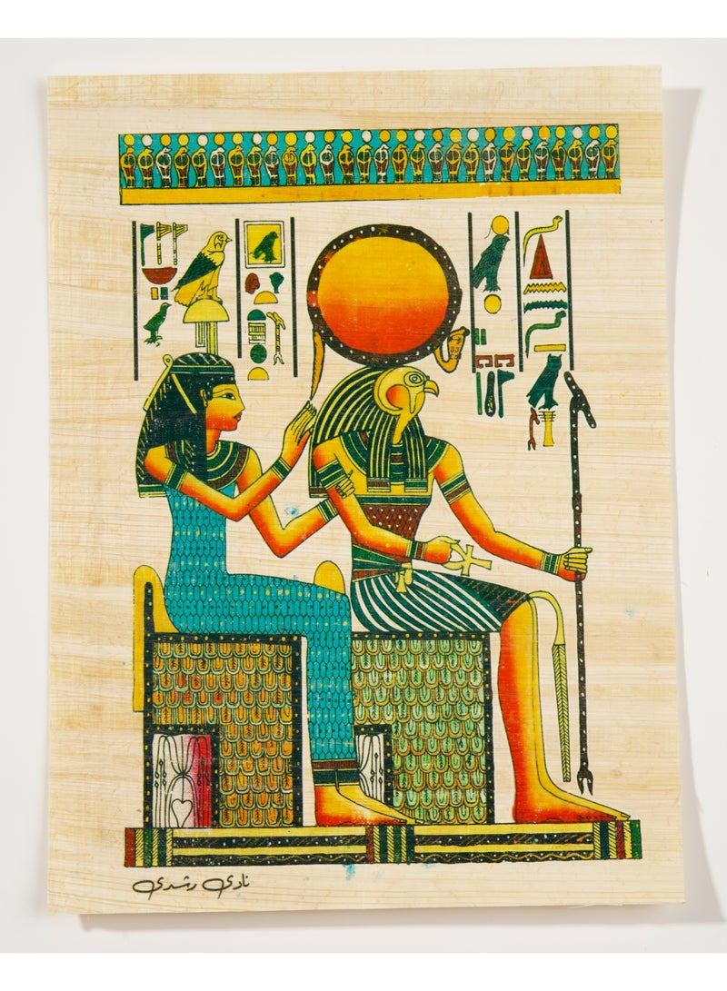هاندرد بلس ورق بردي مصري طبيعي أصلي مقاس A5 مصنوع يدويًا في مصر من نبات البردي الحقيقي بتصميم رع وحتحور مطبوع للديكور والهدايا التذكارية - Image 1