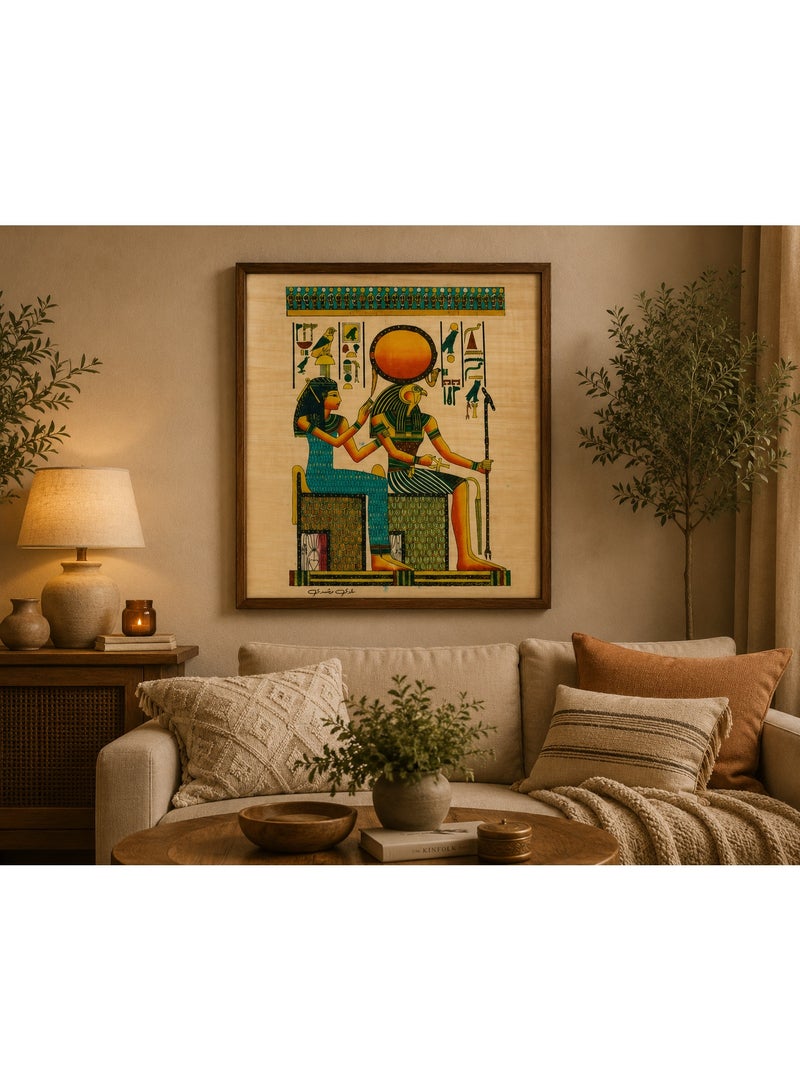 هاندرد بلس ورق بردي مصري طبيعي أصلي مقاس A5 مصنوع يدويًا في مصر من نبات البردي الحقيقي بتصميم رع وحتحور مطبوع للديكور والهدايا التذكارية - Image 2
