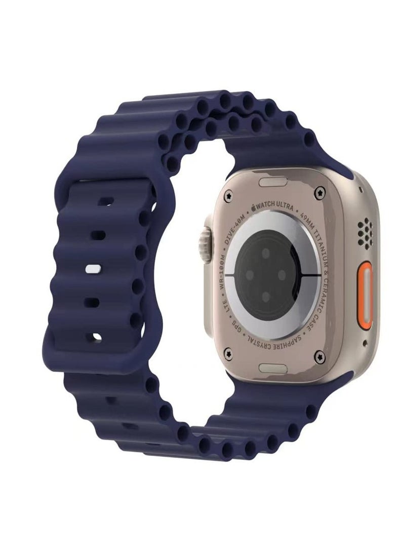 متوافق مع سوار Apple Watch مقاس 46 مم و 45 مم و 42 مم و 44 مم و 49 مم للرجال والنساء، حزام معصم رياضي من السيليكون على شكل موجة متوافق مع iWatch Ultra 3/2/1 Series 11/10/9/8/7/6/5/4/3/2/1 SE أزرق - Image 2