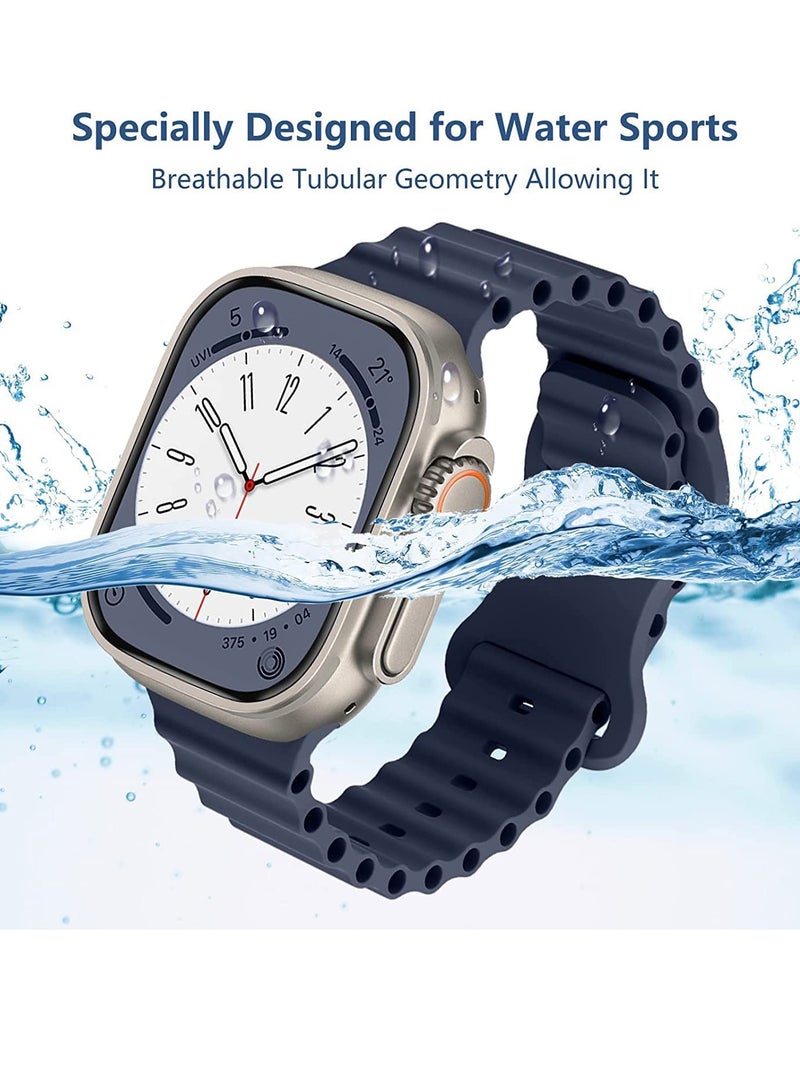 متوافق مع سوار Apple Watch مقاس 46 مم و 45 مم و 42 مم و 44 مم و 49 مم للرجال والنساء، حزام معصم رياضي من السيليكون على شكل موجة متوافق مع iWatch Ultra 3/2/1 Series 11/10/9/8/7/6/5/4/3/2/1 SE أزرق - Image 4