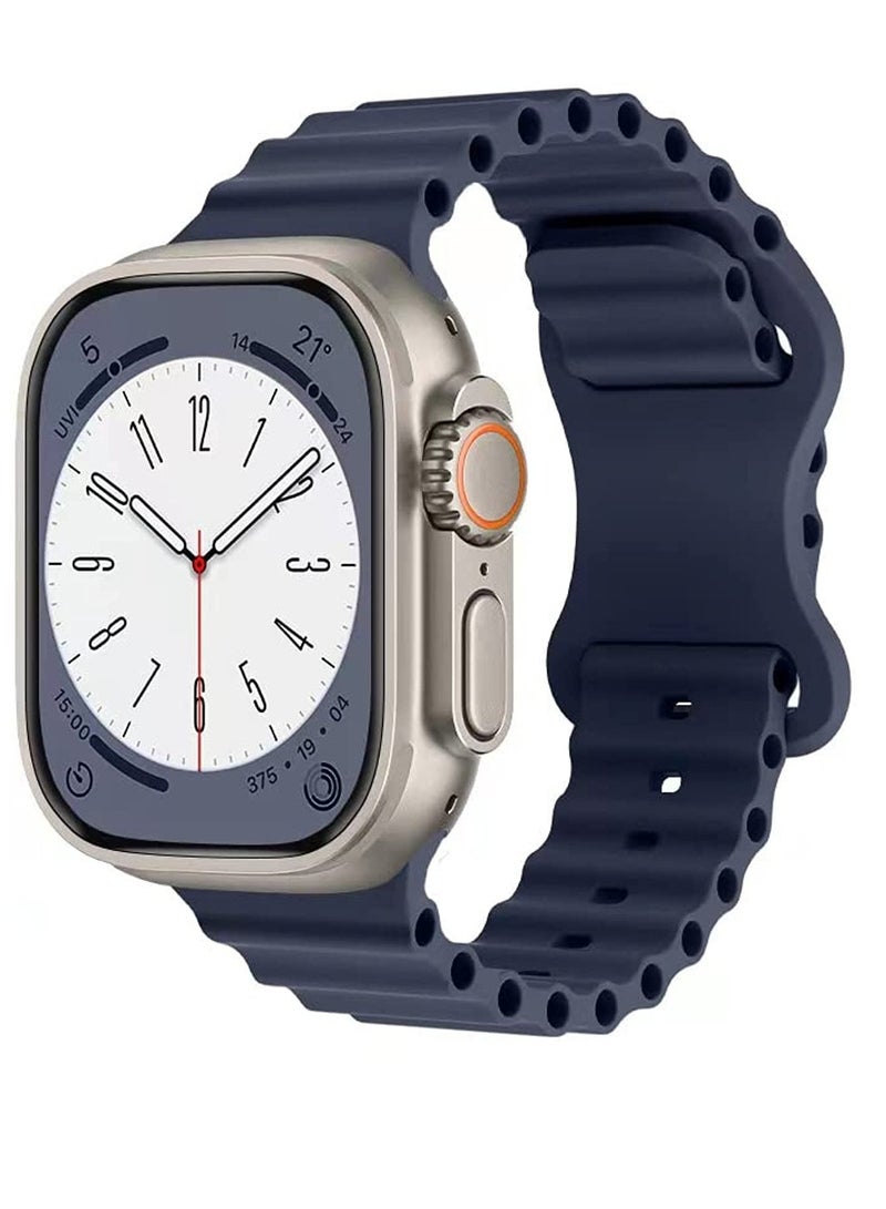 متوافق مع سوار Apple Watch مقاس 46 مم و 45 مم و 42 مم و 44 مم و 49 مم للرجال والنساء، حزام معصم رياضي من السيليكون على شكل موجة متوافق مع iWatch Ultra 3/2/1 Series 11/10/9/8/7/6/5/4/3/2/1 SE أزرق - Image 1