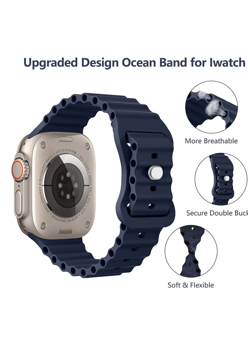 متوافق مع سوار Apple Watch مقاس 46 مم و 45 مم و 42 مم و 44 مم و 49 مم للرجال والنساء، حزام معصم رياضي من السيليكون على شكل موجة متوافق مع iWatch Ultra 3/2/1 Series 11/10/9/8/7/6/5/4/3/2/1 SE أزرق - Image 3