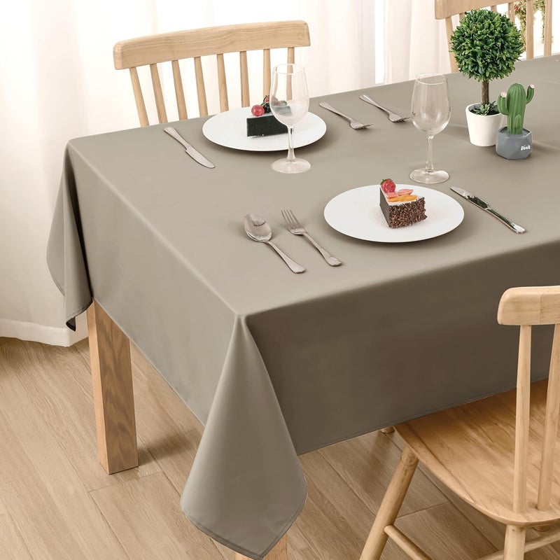 DWCN Taupe Tablecloth Outdoor Weatherproof 140 x 260 cm Stain Protection Washable Water-Repellent Table Linen Wipe Clean Waterproof Tablecloth for Dining Room, Garden, Party, Weddings or Household - Image 1