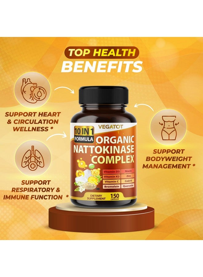 VEGATOT Organic Nattokinase Complex - 10IN1 Formula Vitamin D3, Niacin, Vitamin K2, Zinc, CoQ10, Quercetin - Made in The USA (150 Count (Pack of 1)) - Image 3