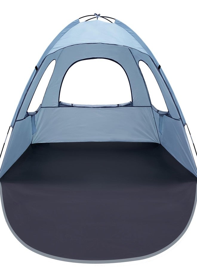 WhiteFang Beach Tent Anti-UV Portable Sun Shade Shelter for 4 Person, Extendable Floor with 3 Ventilating Mesh Windows Plus Carrying Bag, Stakes and Guy Lines (Sierra Blue) - Image 1