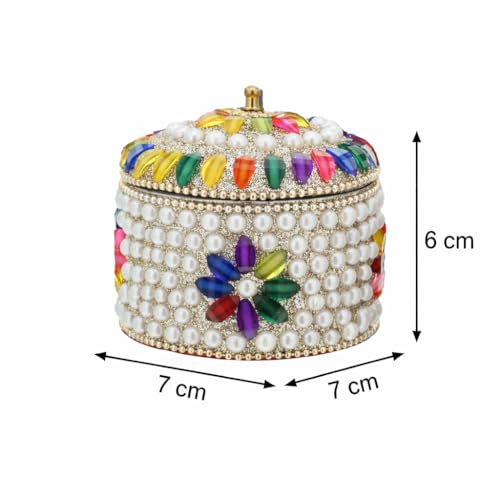 Craftam Pearl And Silver Stone Jewelry Box, Decorative Jewellery Dabbi Organizer for Rings, Earrings, Trinkets,Decorative Gift Box for Women (7×7×6 cm, Pack of 2) - Image 3