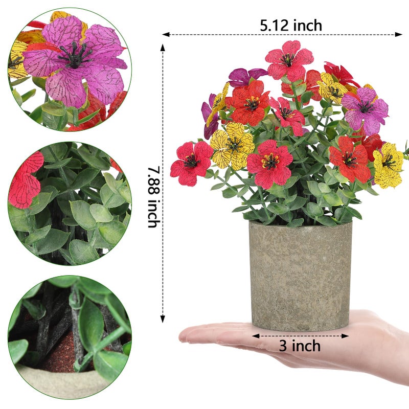 FAVOWREATH 2 Pack Small Fake Plants Potted Artificial Plants Artificial Flowers Potted Faux Flower Daisy with Eucalyptus Leaves for Home Decor Office Room Farmhouse Indoor Table Bathroom Decorï¼ˆColorfulï¼‰ - Image 2