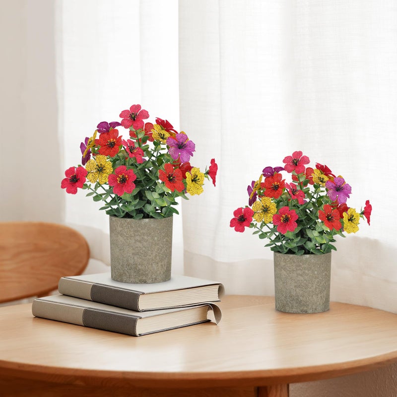 FAVOWREATH 2 Pack Small Fake Plants Potted Artificial Plants Artificial Flowers Potted Faux Flower Daisy with Eucalyptus Leaves for Home Decor Office Room Farmhouse Indoor Table Bathroom Decorï¼ˆColorfulï¼‰ - Image 3