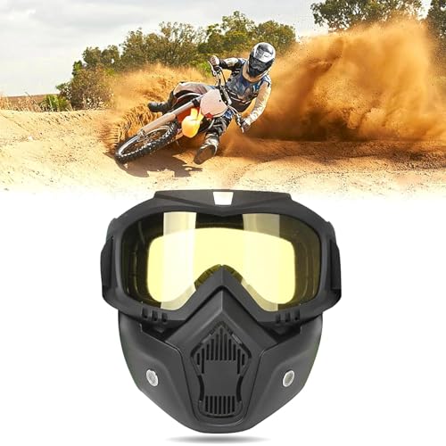 Sounce Anti Scratch Goggle Bike Mask, UV Protective Open Face & Eyewear Windproof Dirt Shield Adjustable Strap Soft Foam Padded Detachable for Cycling Bike Off Road Racing Riding Unisex - Yellow - Image 1