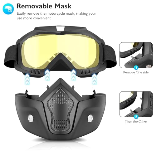 Sounce Anti Scratch Goggle Bike Mask, UV Protective Open Face & Eyewear Windproof Dirt Shield Adjustable Strap Soft Foam Padded Detachable for Cycling Bike Off Road Racing Riding Unisex - Yellow - Image 4