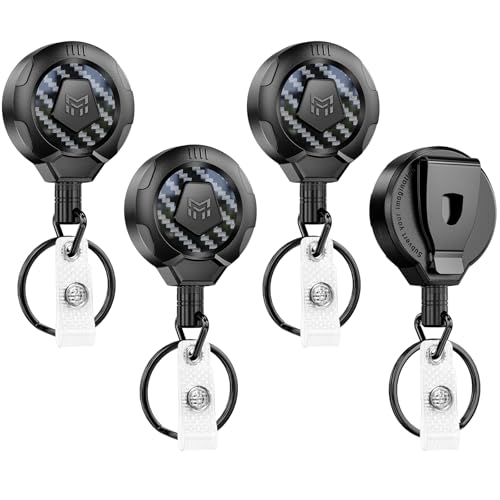 MNGARISTA Upgraded Heavy Duty Retractable Keychain with Belt Clip, 10 OZ Retraction, 31.5" Stainless Steel Cord Key Chain, 3K Carbon Fiber ID Badge Reel Holder with Badge Strap and Key Ring, 4 Pack - Image 1