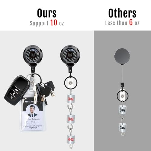 MNGARISTA Upgraded Heavy Duty Retractable Keychain with Belt Clip, 10 OZ Retraction, 31.5" Stainless Steel Cord Key Chain, 3K Carbon Fiber ID Badge Reel Holder with Badge Strap and Key Ring, 4 Pack - Image 3