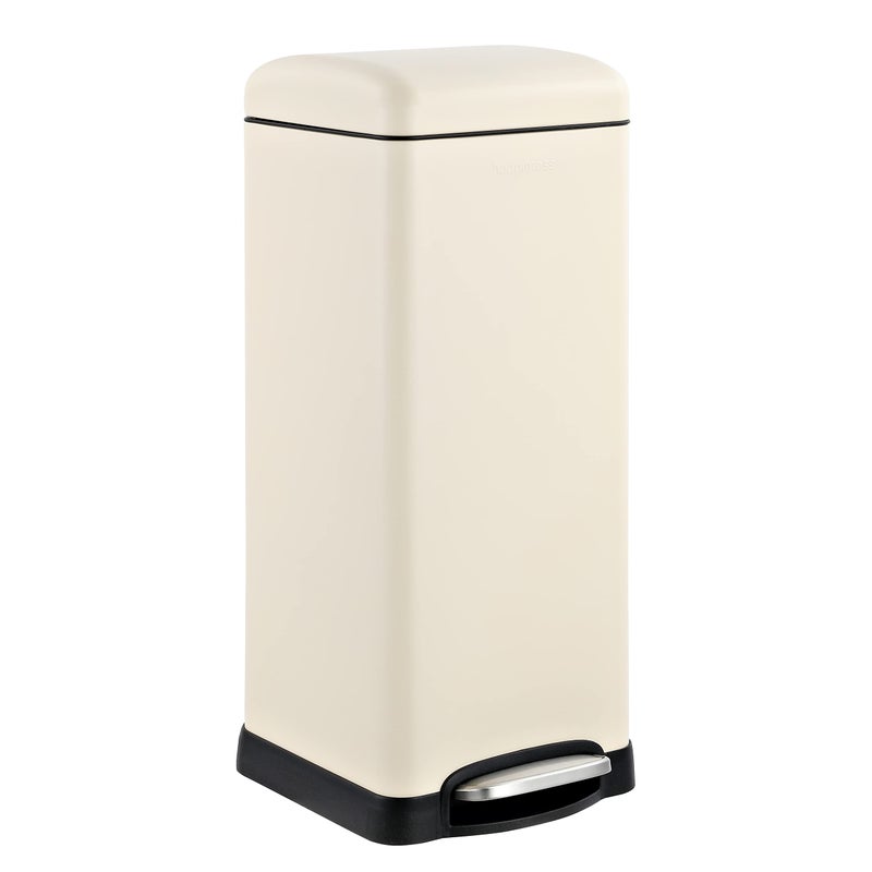 happimess HPM1007F Betty Retro 8Gallon StepOpen Trash Can with SoftClose Lid Fingerprint Resistant Modern Minimalistic for Home Kitchen Laundry Room Office Bedroom Bathroom Almond