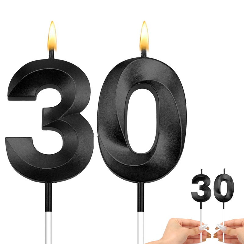 STARKET Black Birthday Candles For Cake 30 Candle 30 Birthday Candle 30 Candles For Birthday Cakes 30Th Birthday Candles 30Th Birthday Cake Topper Black Candles Birthday Dirty 30 Birthday Decorations For Her - Image 1