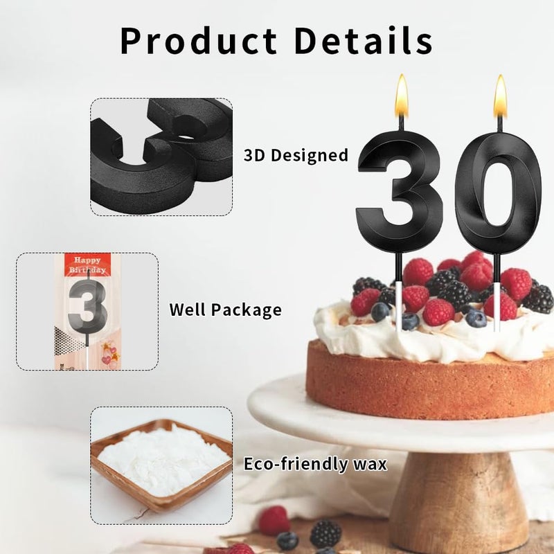 STARKET Black Birthday Candles For Cake 30 Candle 30 Birthday Candle 30 Candles For Birthday Cakes 30Th Birthday Candles 30Th Birthday Cake Topper Black Candles Birthday Dirty 30 Birthday Decorations For Her - Image 2