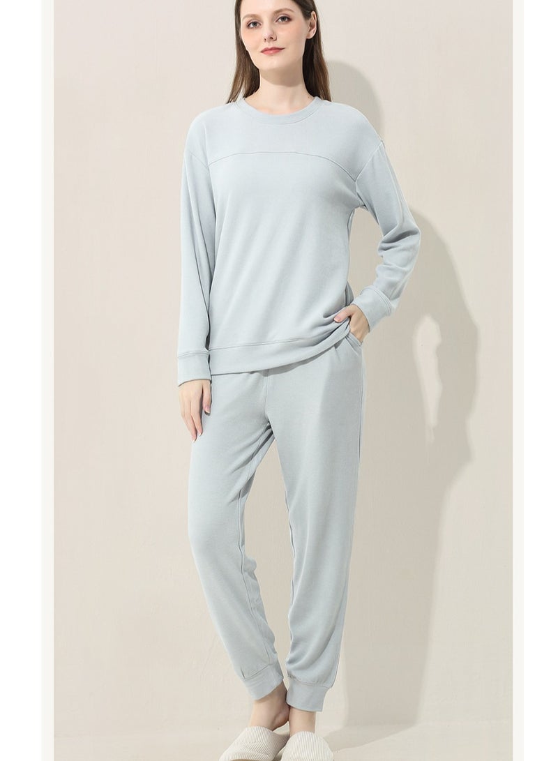 Loquat Womens Skin Friendly Thick Long Johns Fleese And Round Neck Thermal Underwear Set 2 Piece Cold Weather Base Layer Set Loungewear Dusty Blue - Image 1