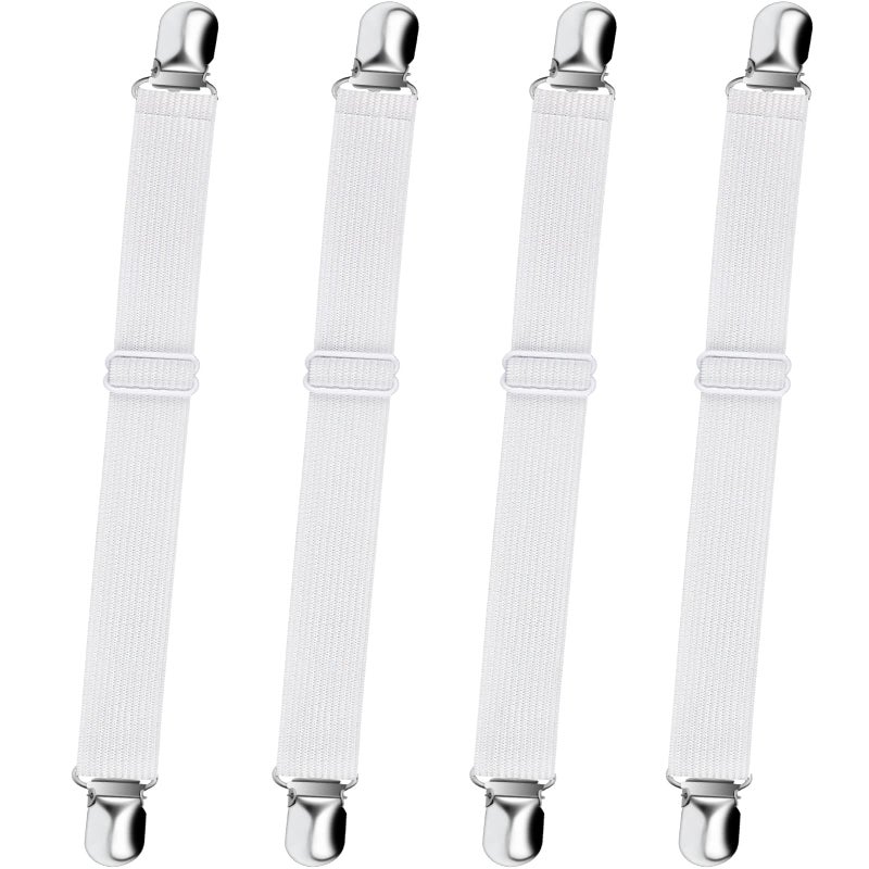 Bed Sheet Straps Sopito Adjustable Elastic Fitted Sheet Corner Holders Straps to Stay in Place NonSlip Fasteners Clips Compatible for Crib to King Size Bed White 4Pcs