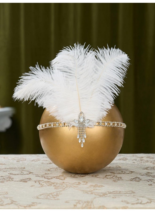 SWEETV - 1920S Headpiece Crystal Rhinestone Hair Band Roaring 20S Great Gatsby White Feather Flapper Headband - Image 1