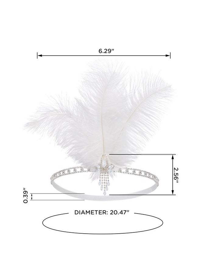 SWEETV - 1920S Headpiece Crystal Rhinestone Hair Band Roaring 20S Great Gatsby White Feather Flapper Headband - Image 1