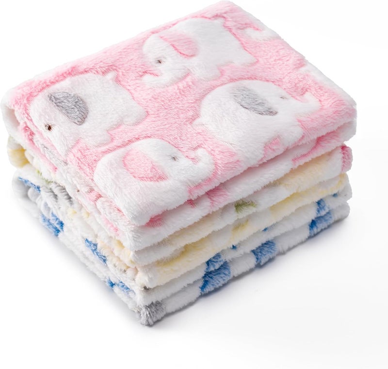 CADONO 1 Pack 3 Blankets Super Soft Fluffy Premium Fleece Pet Blanket Flannel Paw Printed Throw for Dog Puppy Cat (Medium 30x20'', Pink, Yellow, Blue) - Image 1