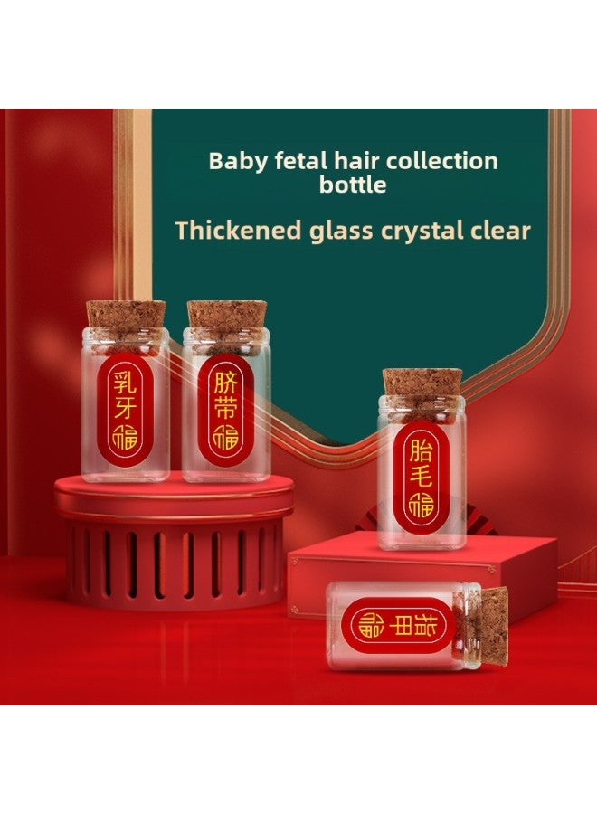 Baby Fetal Hair Souvenir Boys' And Girls' Fetal Hair Collection Box Deciduous Teeth Baby Umbilical Cord Preservation Bottle Homemade Collection Box-Specifications:Guofeng-Red Brocade Box-Increase 2 Bottles Sticker Red Rope  - Image 5