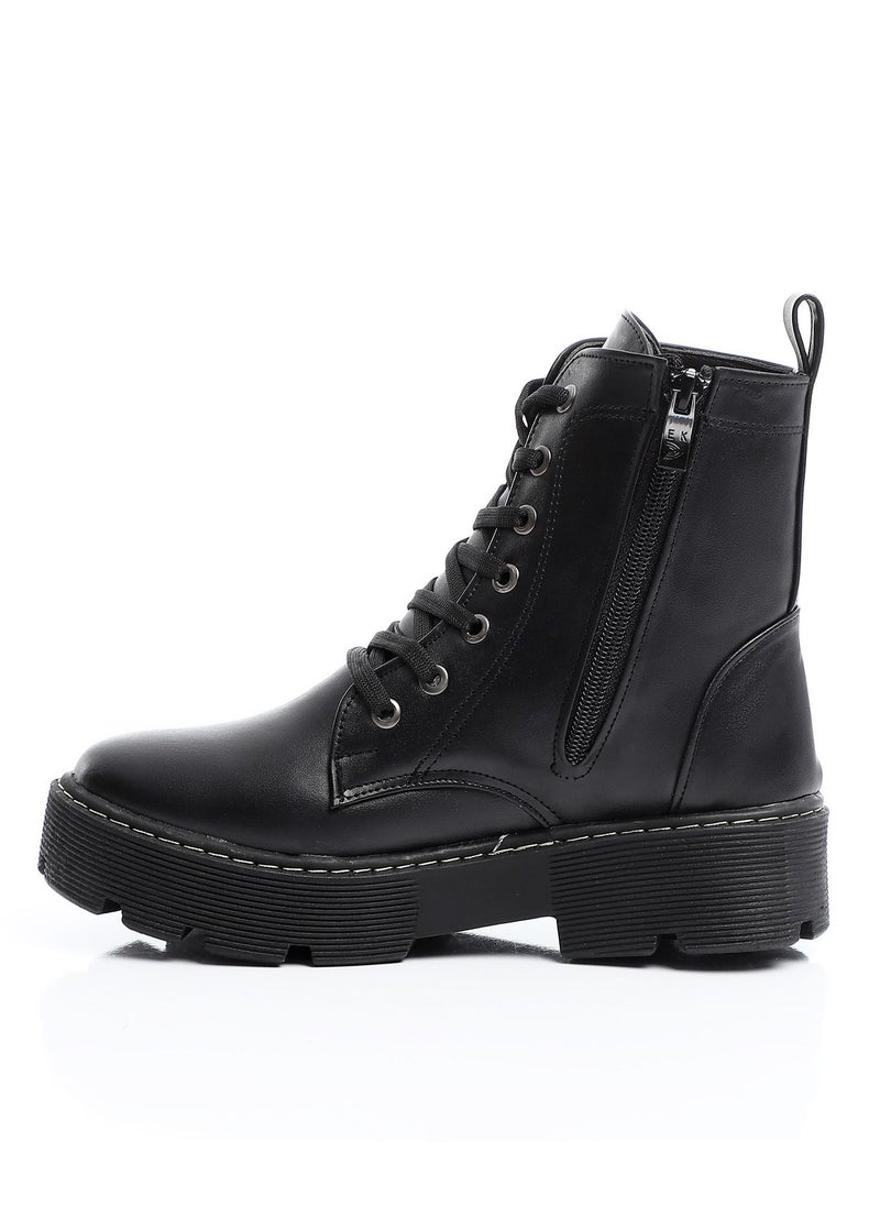 Generic - Flat Double Closure Black Leather Ankle Boot - Image 1