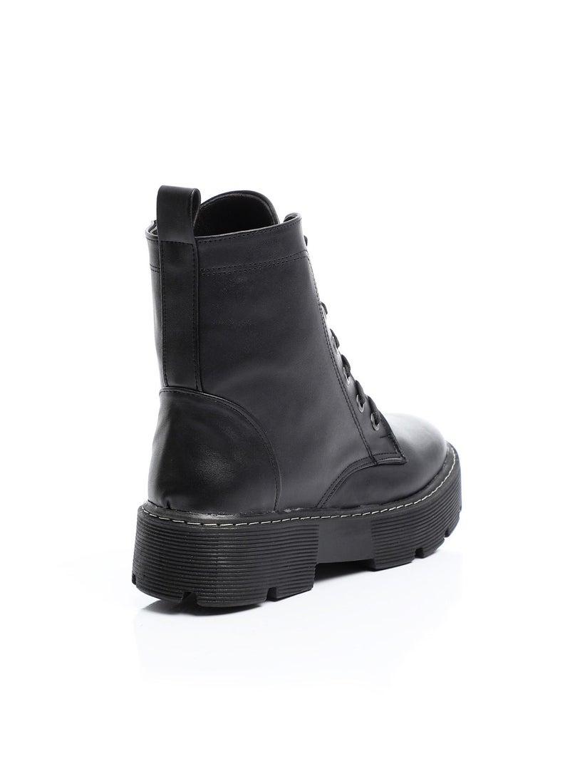 Generic - Flat Double Closure Black Leather Ankle Boot - Image 1