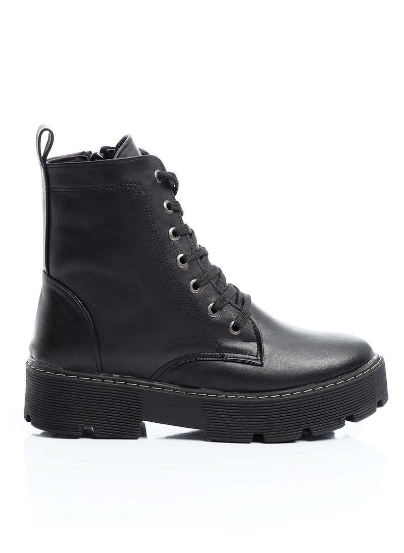 Generic - Flat Double Closure Black Leather Ankle Boot - Image 1