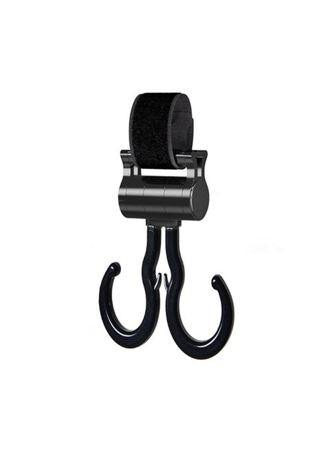 خطافات مزدوجة لعربة أطفال بخطافين قابلين للتعديل لتعليق حقائب الحفاضات وإكسسوارات التسوق أسود