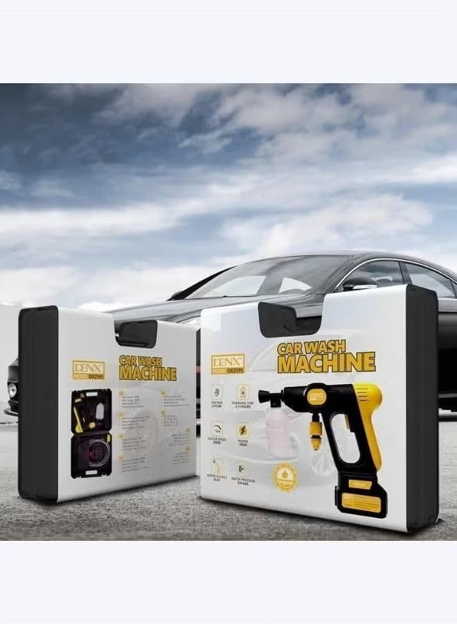 دينكس جهاز غسيل عالي الضغط لاسلكي محمول من DENX طراز DX2595 بجهد 21 فولت - مسدس غسيل كهربائي بقوة 180 واط مع خرطوم بطول 5 أمتار، أوضاع رش متعددة وزجاجة رغوة لتنظيف السيارات والحدائق والمنازل. - Image 2