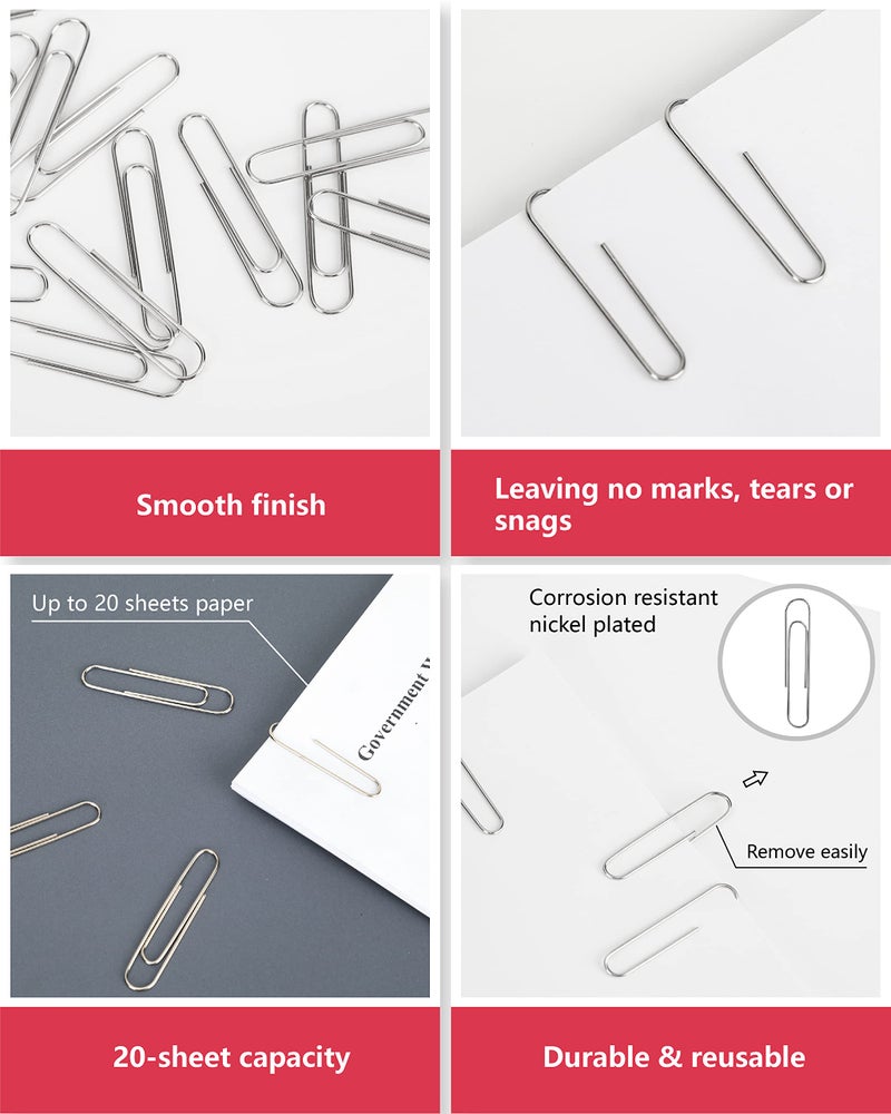 PAPERPAL Paperclips for Office School & Personal Use, Jumbo Smooth Paper Clip (2"), 300 Large Paper Clips (3 Boxes of 100 Each), Silver - Image 4