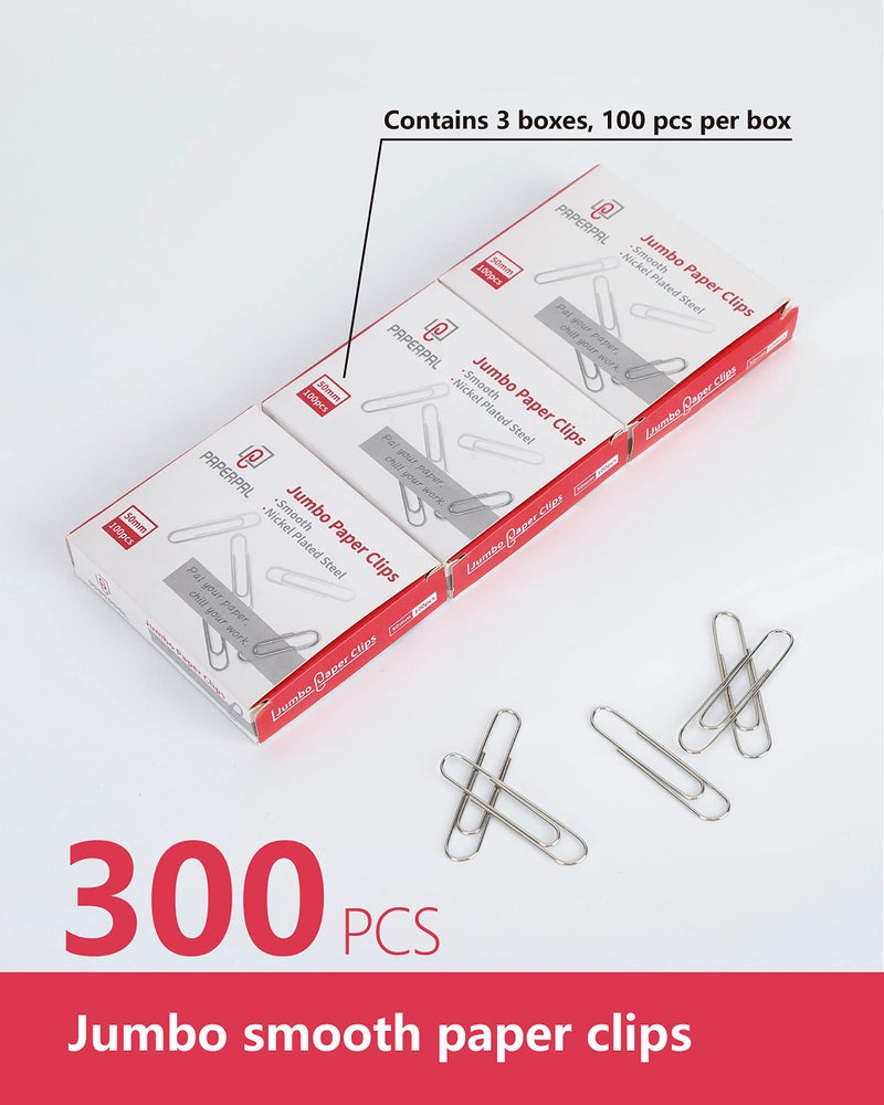 PAPERPAL Paperclips for Office School & Personal Use, Jumbo Smooth Paper Clip (2"), 300 Large Paper Clips (3 Boxes of 100 Each), Silver - Image 3