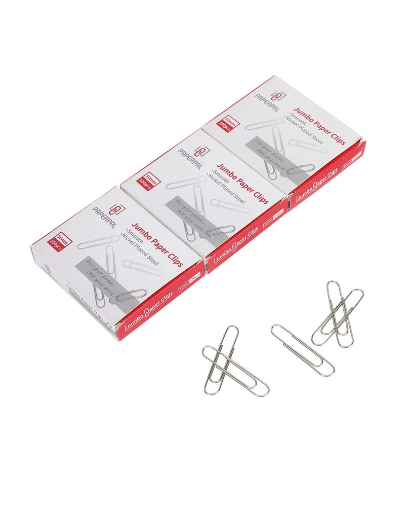 PAPERPAL Paperclips for Office School & Personal Use, Jumbo Smooth Paper Clip (2"), 300 Large Paper Clips (3 Boxes of 100 Each), Silver - Image 1