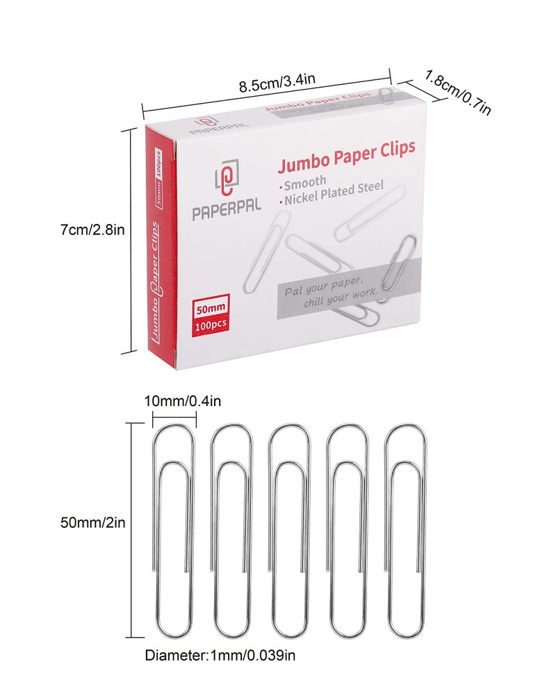 PAPERPAL Paperclips for Office School & Personal Use, Jumbo Smooth Paper Clip (2"), 300 Large Paper Clips (3 Boxes of 100 Each), Silver - Image 2