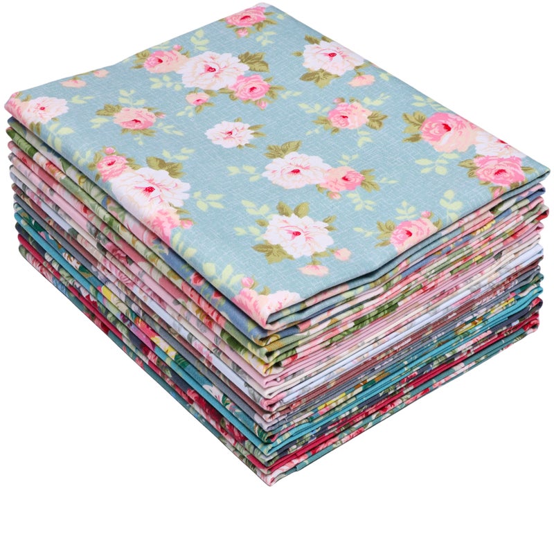 Hanjunzhao 14 Fat Quarters Bundle 18x22 inch - Pre-cut Cotton Quilting Fabric Squares - Quarter Yard Material -for Sewing, Quilting, Patchwork, and Holiday Halloween Christmas DIY Crafts -Retro Floral - Image 1