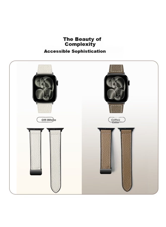 Mssm Apple Watch Band For S11/se3 Genuine Leather Magnetic Buckle Litchi Texture Strap For Iwatch S10/ultra3 - Coffee Color 38/40/41/42mm - Image 2