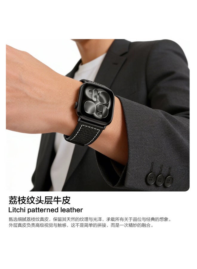 Mssm Apple Watch Band For S11/se3 Genuine Leather Magnetic Buckle Litchi Texture Strap For Iwatch S10/ultra3 - Coffee Color 38/40/41/42mm - Image 1