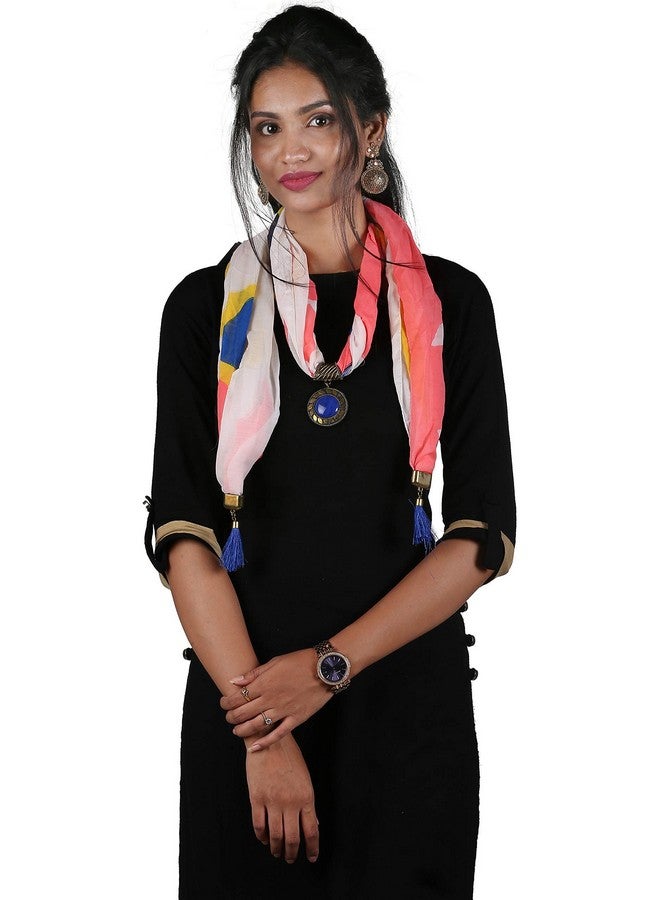 Inhika Inhika Women Scarf (White Pink Colour, Georgette Material, Printed Work 05324) - Image 1