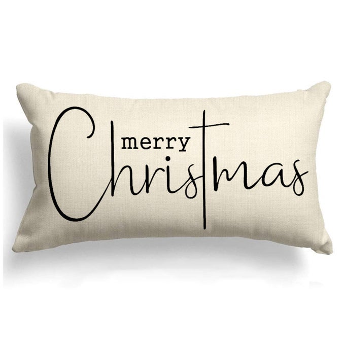 CHRISTMAS PILLOW COVERS MERRY CHRISTMAS THROW PILLOW DECORATIVE BEIGE COTTON CLOTH LINEN CLOTH PILLOW COVER SOFA COVER DECORATIVE RECTANGLE LENGTH 12X20 INCHES