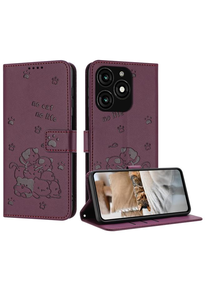 اس-توب جراب هاتف itel A70 من الجلد المنقوش عليه صورة قطة صغيرة مع حبل تعليق - Image 1