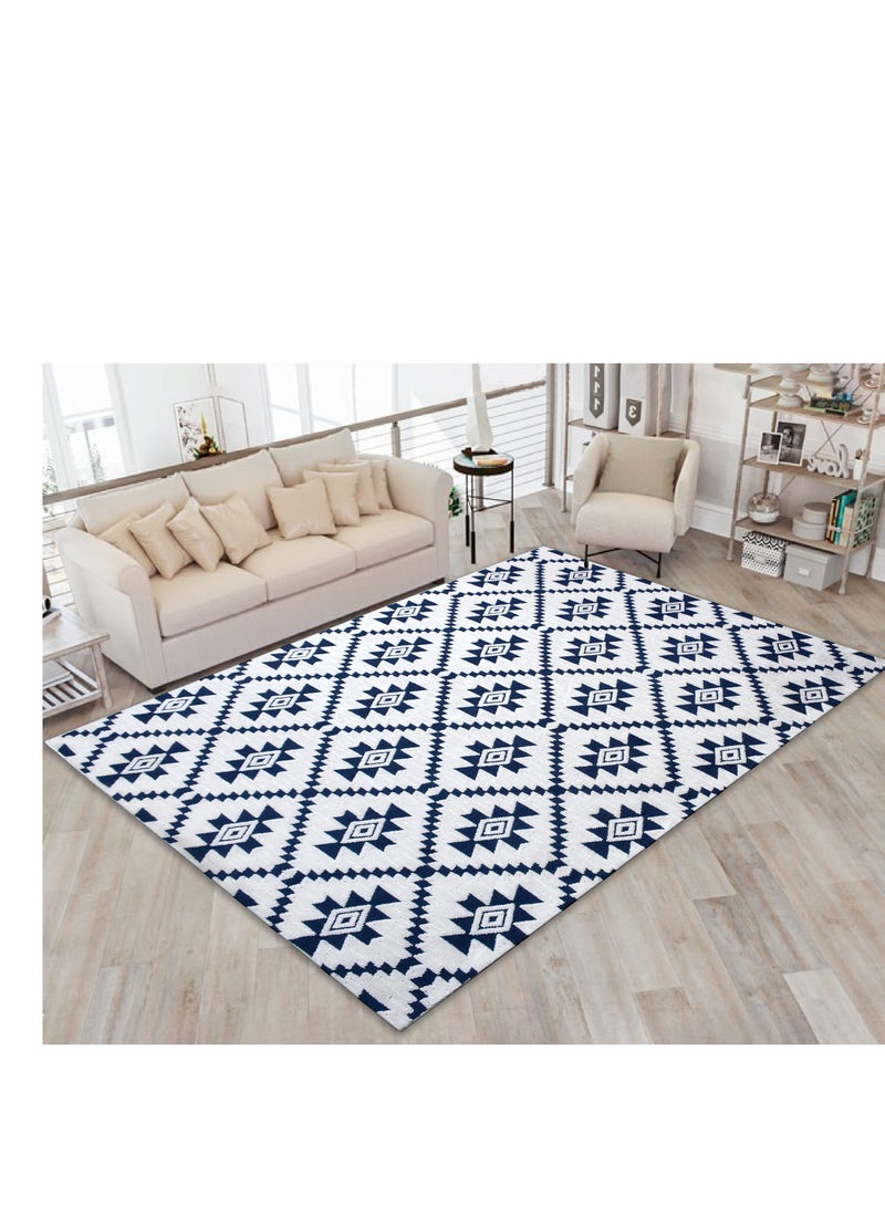 Ikari-Ivory-Blue-190x290cm anti skid Machine Made Thick Indian Rug - Image 1