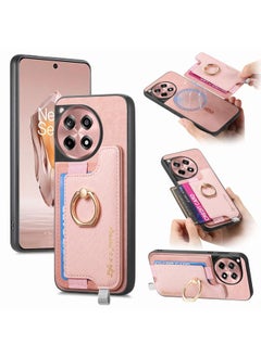 erorex For OnePlus Ace 3 5G / 12R 5G Retro Magsafe Cross Leather Ring Holder Card Bag Phone Case(Pink) 