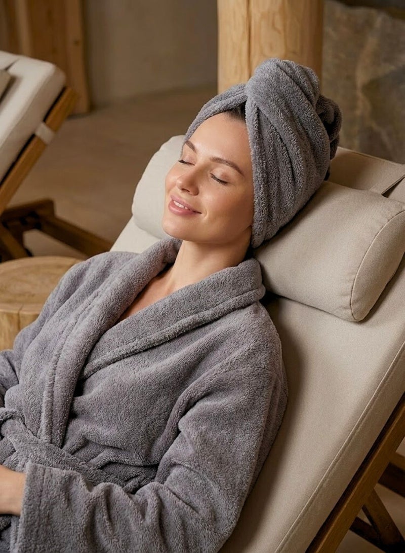 1Chase 100% Cotton Terry Hair Towel Wrap – Quick Dry Head Towel, Grey - Image 2