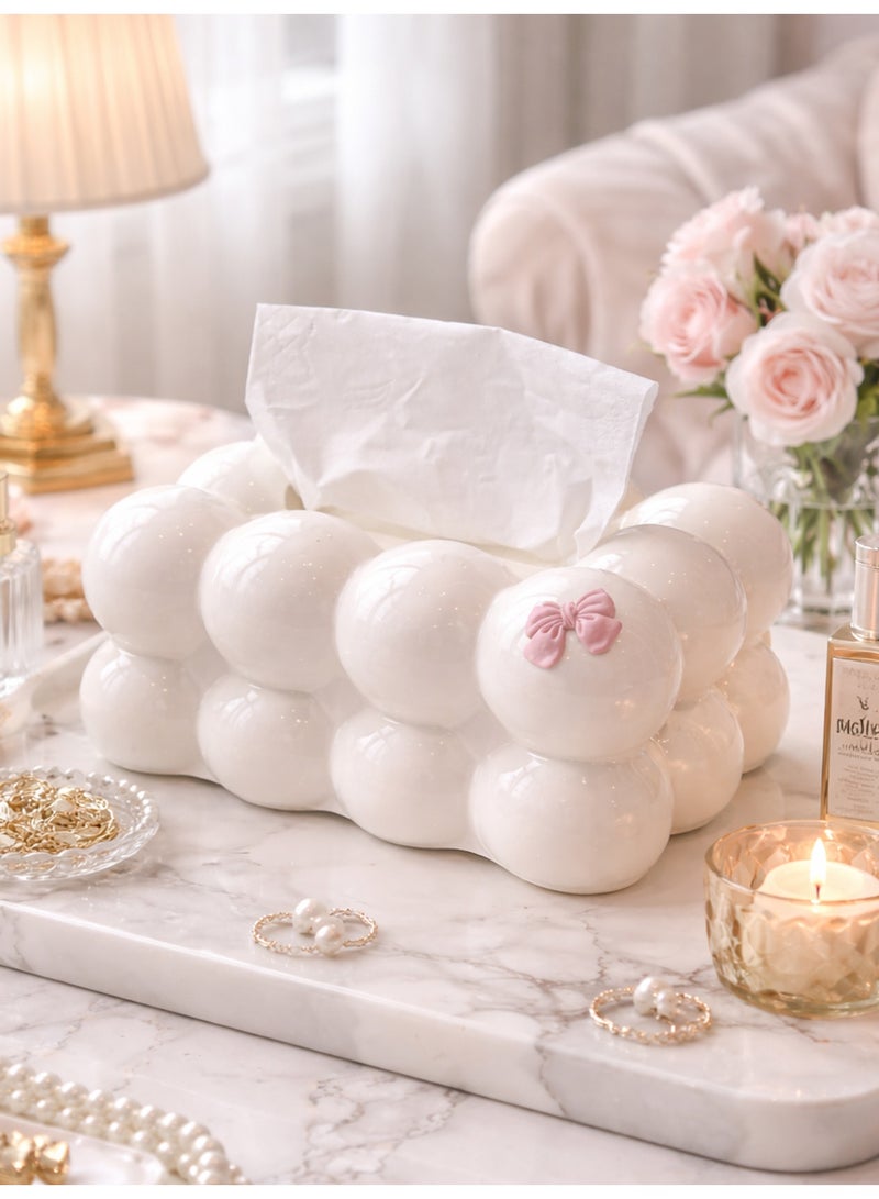 دائرة مربعة علبة مناديل بتصميم فقاعات أنيق – ستايل إنستغرام، ديكور عصري لغرفة المعيشة وغرفة النوم (أبيض) - Image 2