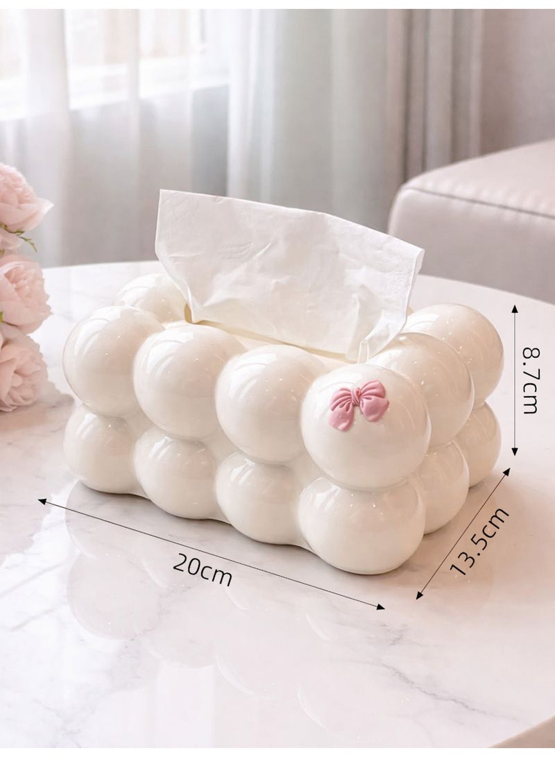 دائرة مربعة علبة مناديل بتصميم فقاعات أنيق – ستايل إنستغرام، ديكور عصري لغرفة المعيشة وغرفة النوم (أبيض) - Image 5