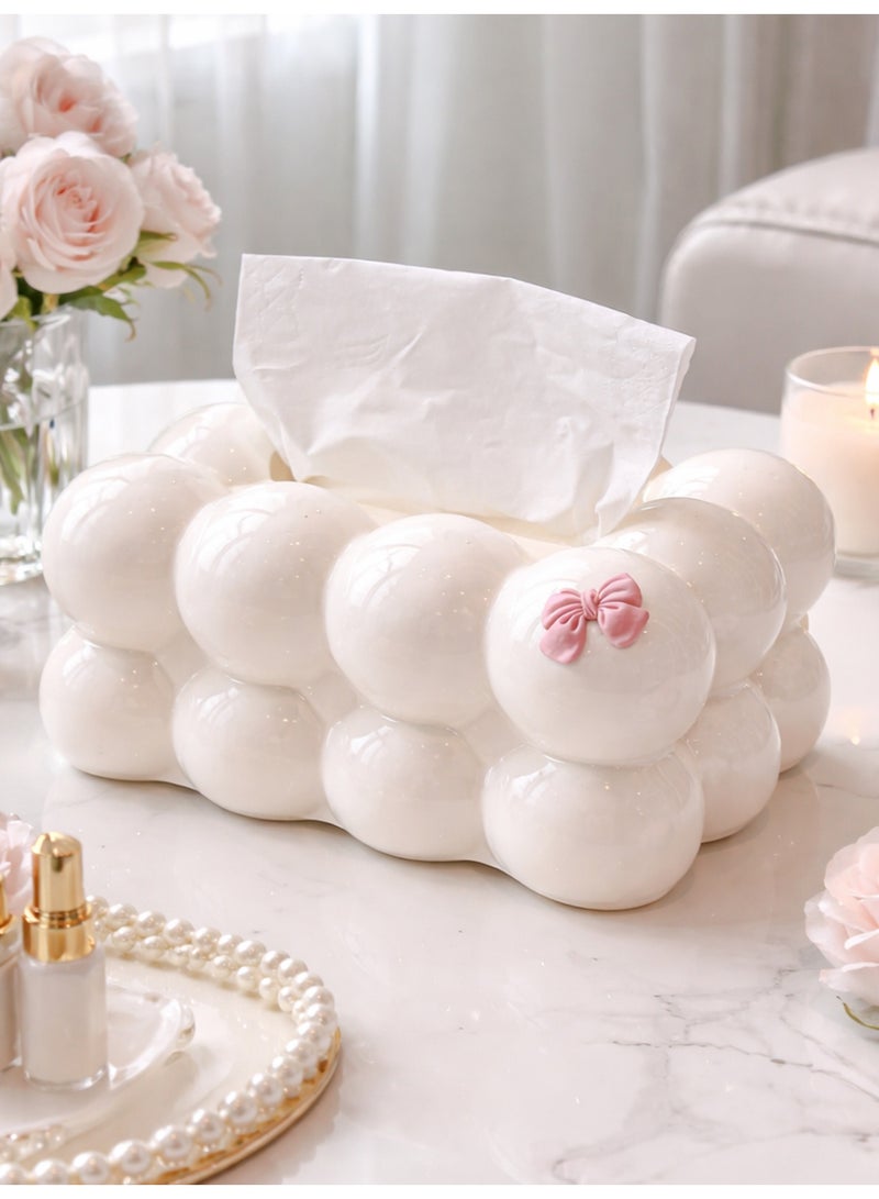 دائرة مربعة علبة مناديل بتصميم فقاعات أنيق – ستايل إنستغرام، ديكور عصري لغرفة المعيشة وغرفة النوم (أبيض) - Image 3